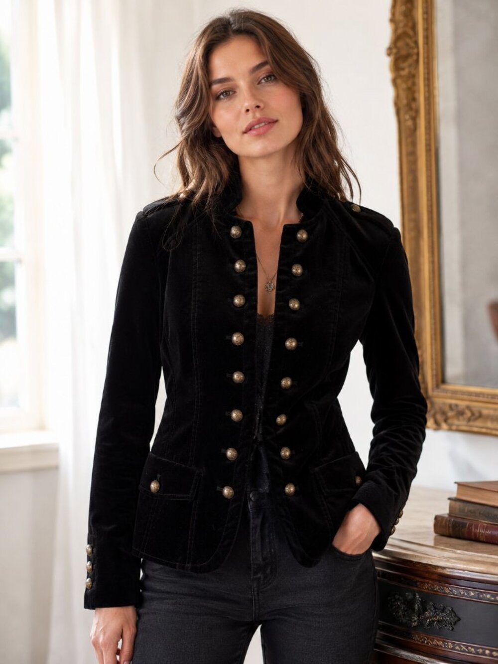 Delta Collection Black Velvet Military Jacket Steampunk Gothic Size 8